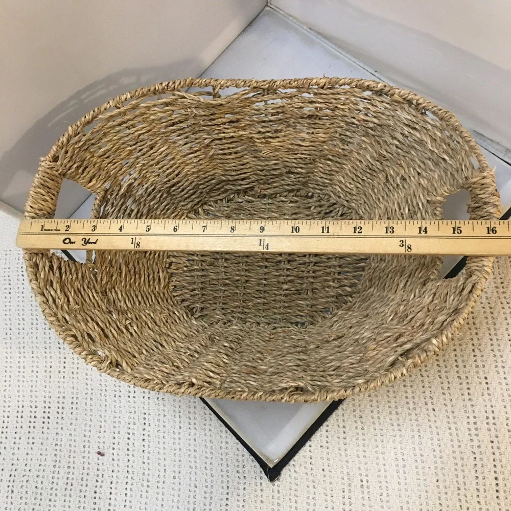 Woven Seagrass Storage Basket Home OS Tan Oval With Handles Cottagecore Bohemian
